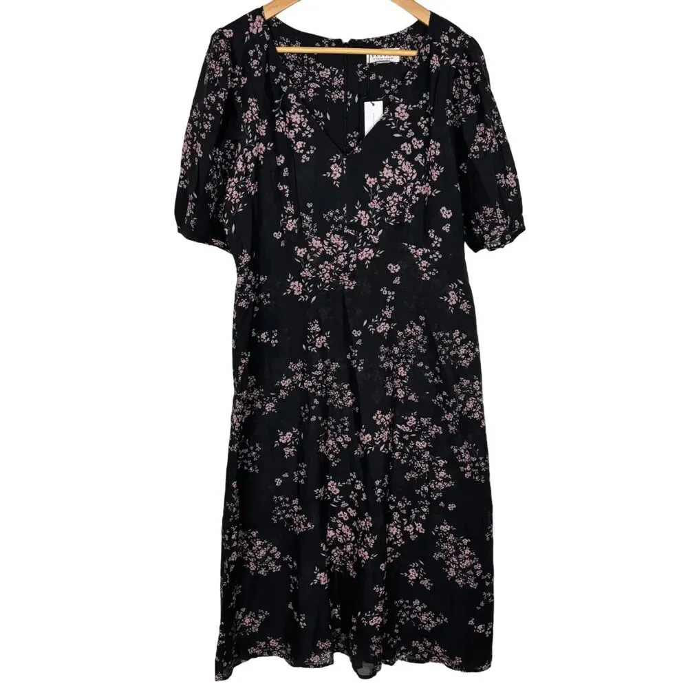 NWT Velvet Graham & Spencer India Printed Black Floral Dress Women’s Large Lined - Picture 4 of 9
